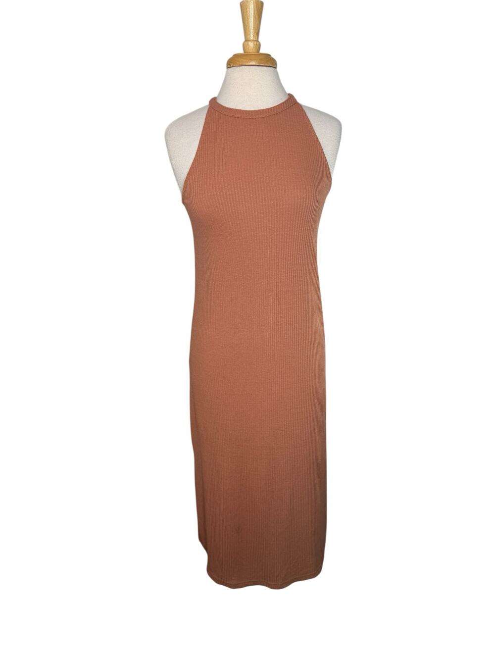 OLD NAVY *NEW* Rib Knit Linen Blend Midi Tank Dress Warm Hickory Brown Sz Small